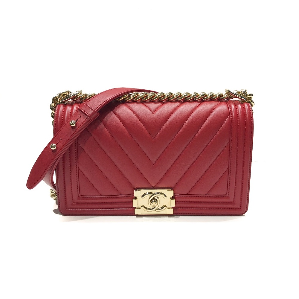Chanel Red Chevron Medium Boy Bag
